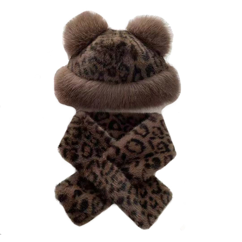 Faux Fur Winter Hat and Scarf Set Plush Hat with Ear Protection Christmas Gift